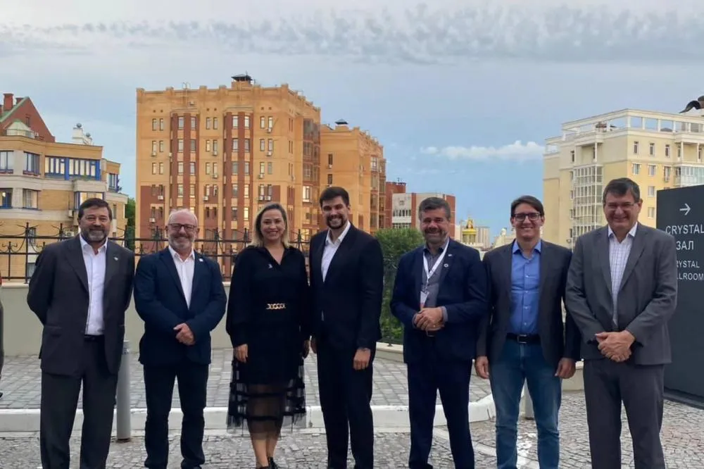 Comitiva brasileira que participou do evento na Rússia com a presença do prefeito de Barra do Guarita (Foto: Arquivo Pessoal)