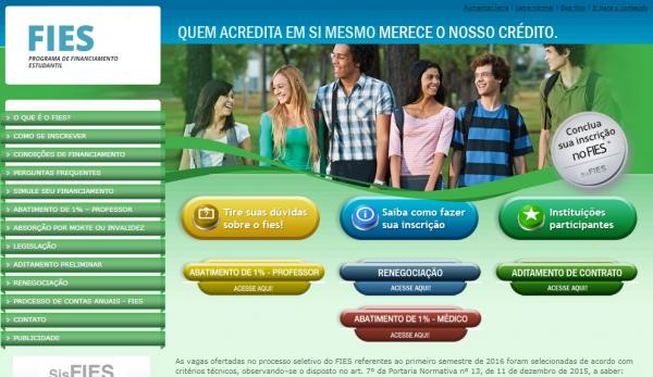 Na foto, a página inicial do FIES onde o estudantes confere diversas informações sobre o programa. (Fto: Divulgação)