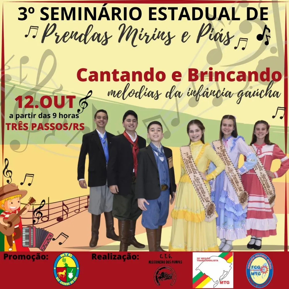 3º Seminário Estadual de Prendas e Piás do Rio Grande do Sul será realizado em Três Passos