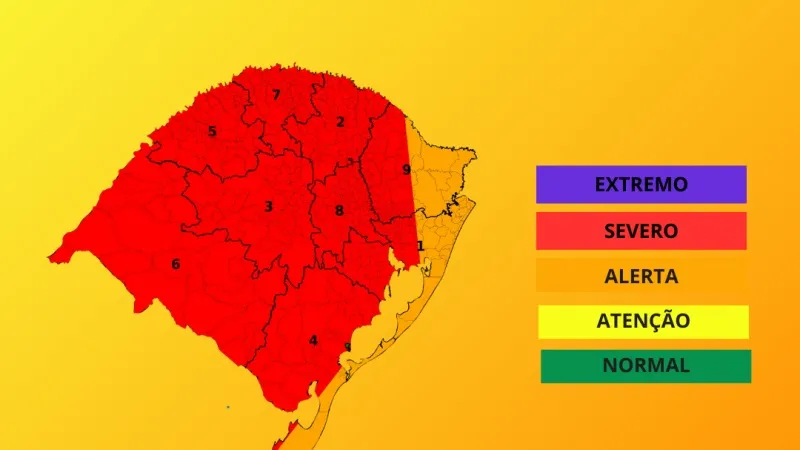 Desde 22 de fevereiro, diversas regiões gaúchas enfrentam temperaturas muito acima da média (Imagem: Reprodução | Defesa Civil Estadual)