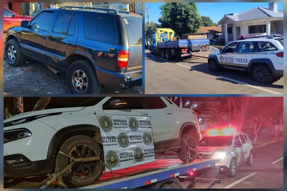 Policiais militares recuperaram uma Fiat Toro, uma GM Blazer e um caminhão (Fotos: Divulgação | 7º BPM)