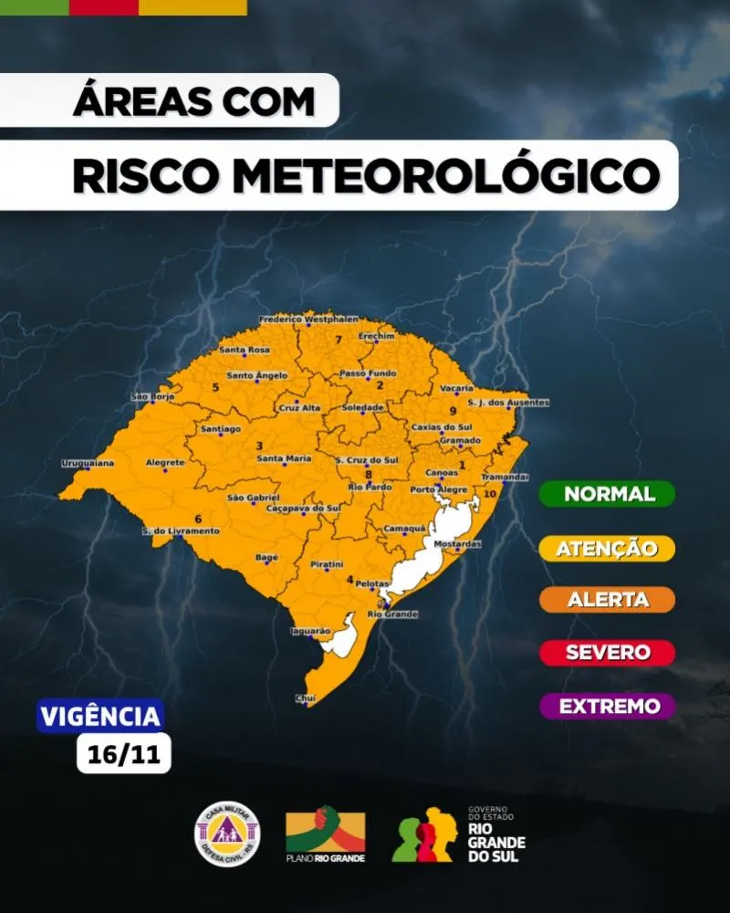 CMDEC emitiu alerta sobre avanço de frente fria que pode ocasionar tempestades no próximo domingo (Foto: Divulgação | Defesa Civil)