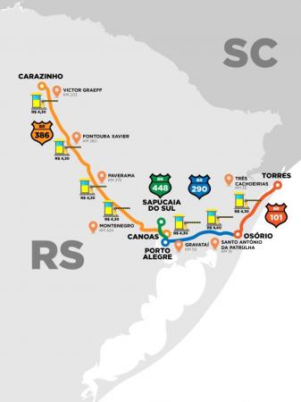 Rodovia Integração do Sul terá 473 quilômetros, ligando Carazinho a Torres (Arte: Divulgação/Palácio Piratini)