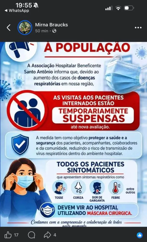 Hospital Santo Antônio de Tenente Portela suspende temporariamente visitas a pacientes internados