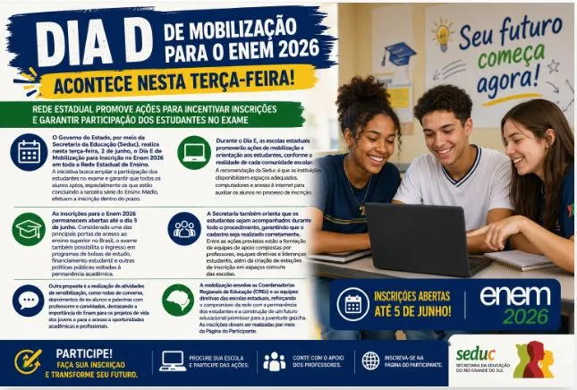 Dia E de mobilização para o Enem 2026 acontece nesta Terça-feira