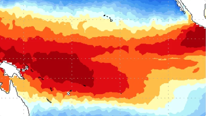 Animação da Temperatura da Superfície do Mar no Pacífico Tropical em 6 de maio de 2026, segundo o NOAA. (Foto: NOAA)
