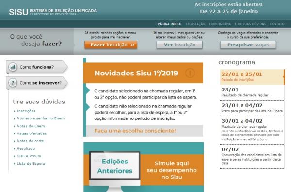 Página do Sistema de Seleção Unificada (Foto: Reprodução)