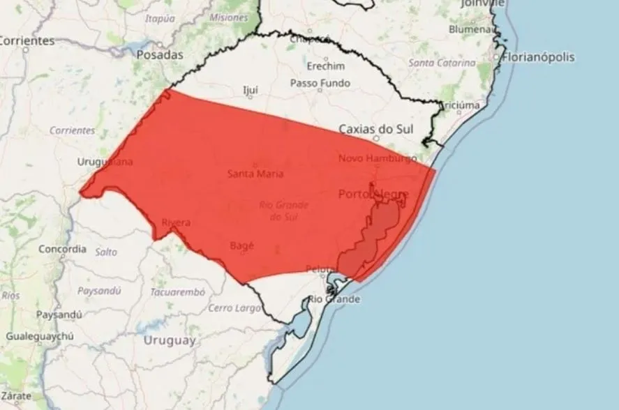 Alerta vermelho inclui grande parte do Estado. (Foto: Inmet / Reprodução)