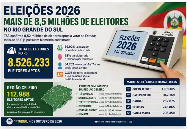 Rio Grande do Sul terá mais de 8,5 milhões de eleitores nas Eleições 2026