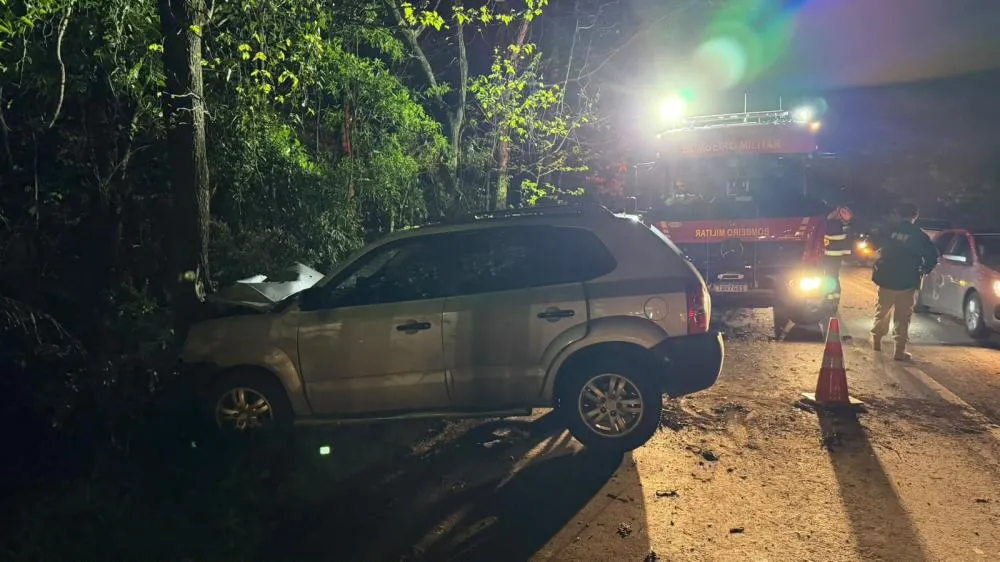 Veículo saiu da pista e colidiu contra uma árvore na BR-386, na subida do Bairro Papagaio (Foto: Reprodução | Rádio Sarandi)