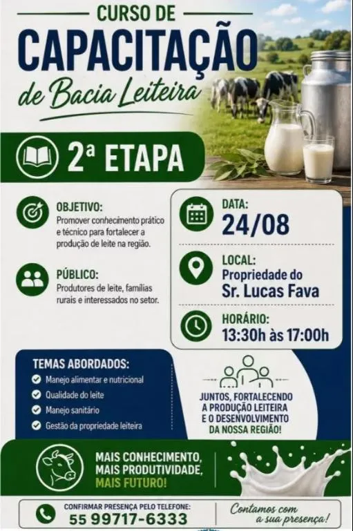 Curso da Bacia Leiteira terá segunda etapa em Redentora
