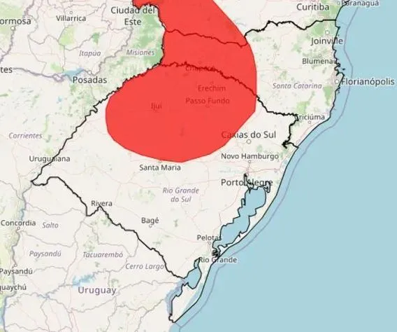 Rio Grande do Sul está sob três alertas de tempestade nesta sexta-feira, incluindo aviso vermelho para parte do Estado. (Foto: Divulgação)