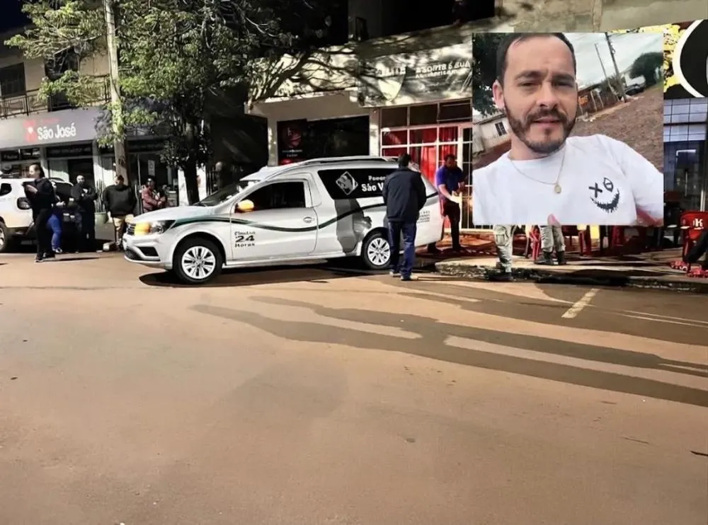 Homem foi morto a tiros na madrugada deste sábado (10/10), em um bar na avenida central de Santo Augusto (Fotos: Reprodução | Bruno Vargas | Redes Sociais)
