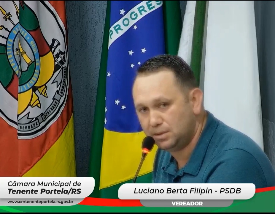 Luciano Berta, PSDB, durante sessão na Câmara de Tenente Portela (Foto: Reprodução/Câmara de Vereadores)