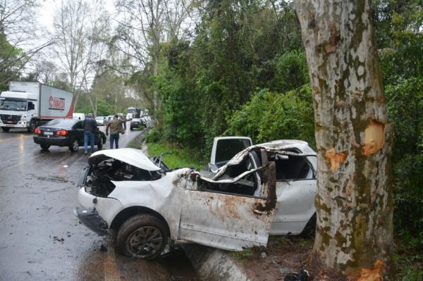 Veículo saiu da pista e bateu diretamente em duas árvores (Foto: Melissa Costa)
