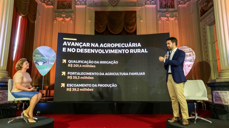 Governador Leite e secretária Silvana Covatti apresentaram detalhes do programa durante lançamento no Palácio Piratini - Foto: Gustavo Mansur / Palácio Piratini