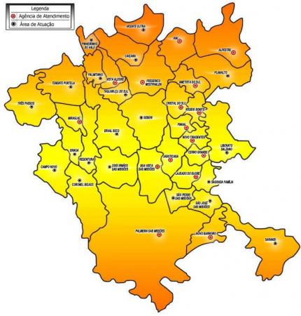 Mapa mostra a área de atuação da Creluz D (Arte: Divulgação/Creluz D)