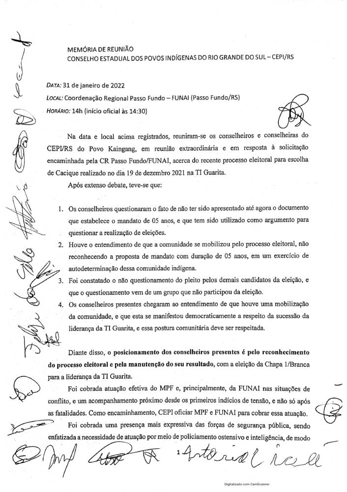 Primeira Página da ata da reunião 