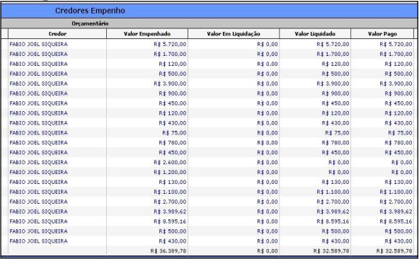 Contratos firmados entre município e empresa totalizam R$ 36.389,78, sendo que R$ 32.589,78 já foram liquidados (Foto: Reprodução)