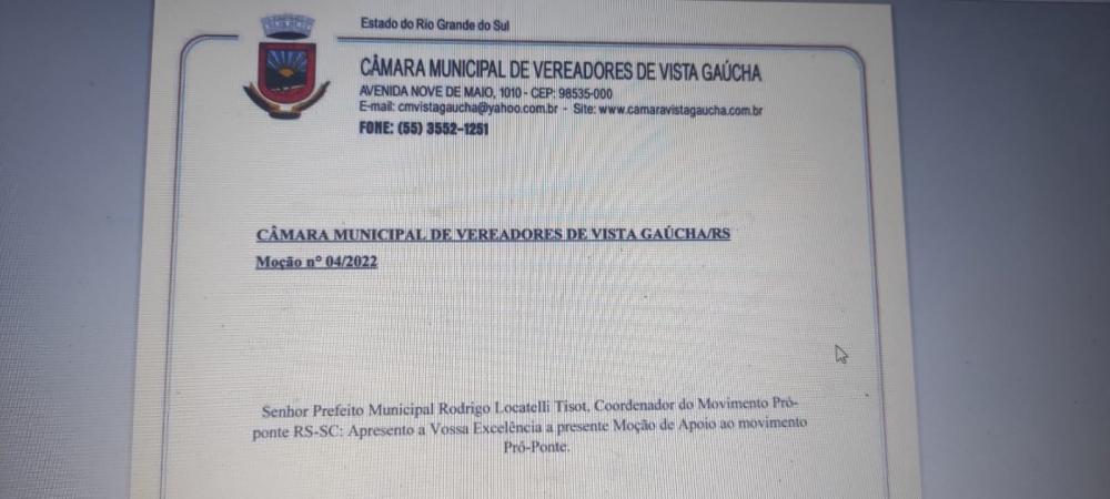 Vereadores de Vista Gaúcha enviaram moção de apoio na semana passada (Foto: Reprodução/Facebook)