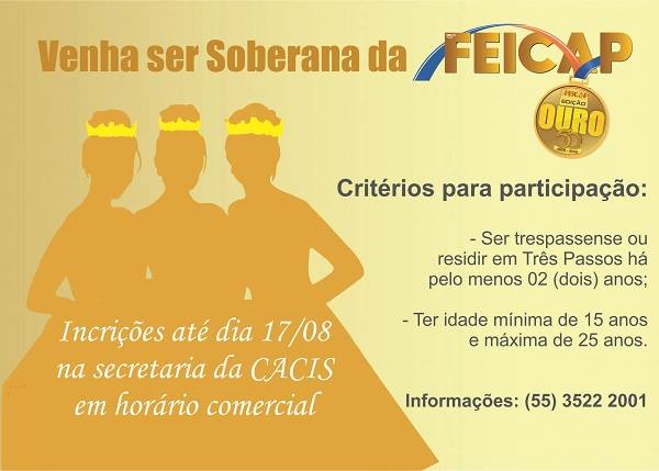 O desfile, uma das etapas do concurso de escolha, está previsto para o dia 22 de setembro. (Foto: Divulgação)