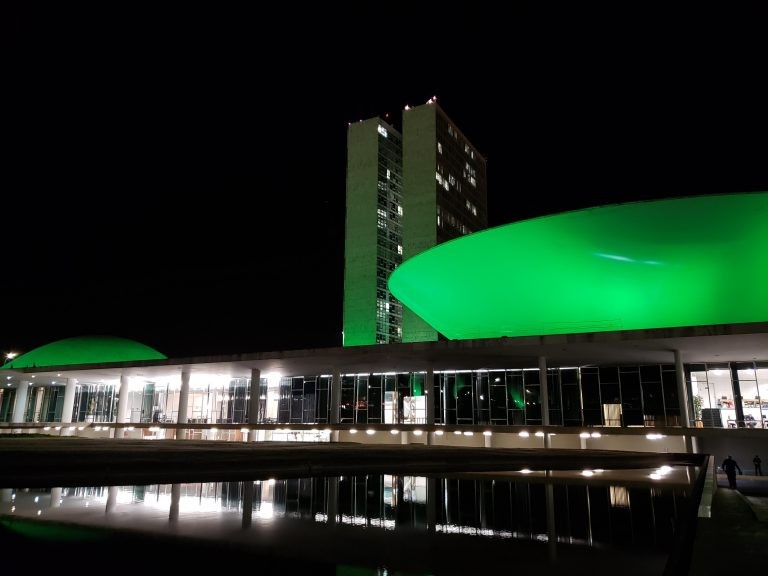 Câmara e Senado costumam ganhar iluminação colorida em datas especiais - (Foto: Pierre Triboli)