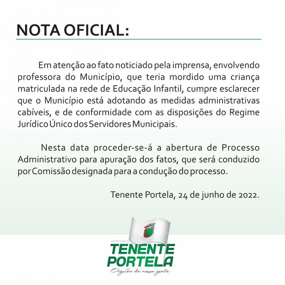 Nota divulgada pela prefeitura de Tenente Portela 