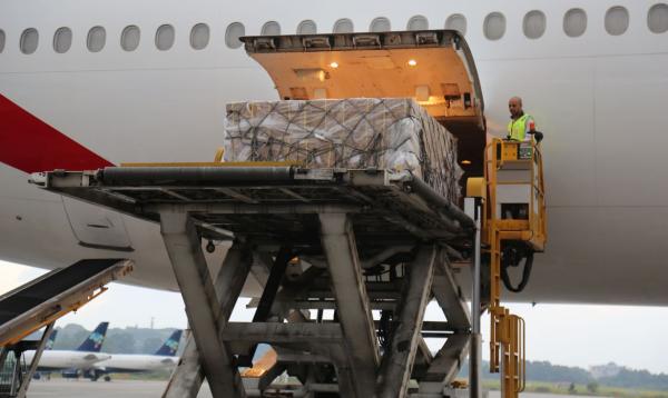 Produtos provenientes da China chegaram na quinta-feira (09/04) ao Aeroporto Internacional de São Paulo (Foto: Divulgação/Ministério da Saúde)