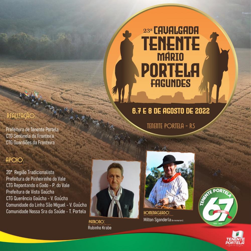 Evento neste ano irá homenagear os tradicionalistas Milton Sganderla e Rubinho Krabbe (Arte: Divulgação | ASCOM Tenente Portela)