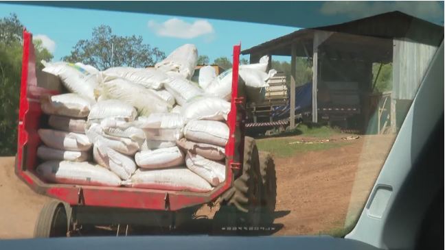 Carga de soja contrabandeada da Argentina para o RS (Foto: Reprodução/RBS TV)