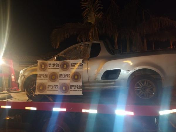 Montana tinha placas clonadas de um veículo com as mesmas características e furtado em Santa Catarina (Foto: Divulgação/BM)