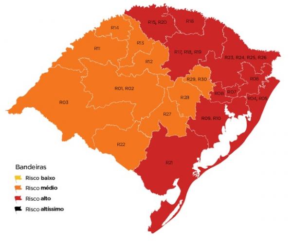 Pela classificação preliminar não há nenhuma região do estado na bandeira amarela (Risco Baixo) (Foto: Reprodução)