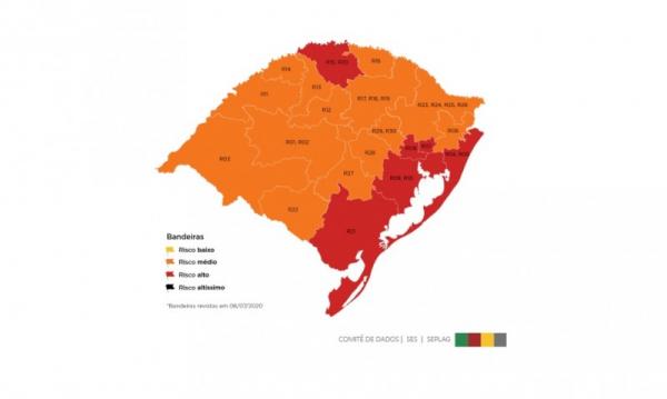 Vigência das novas bandeiras começou à 0h da terça-feira (07/07) e se encerra às 23h59min da segunda-feira (13/07) (Arte: Divulgação/SECOM-RS)