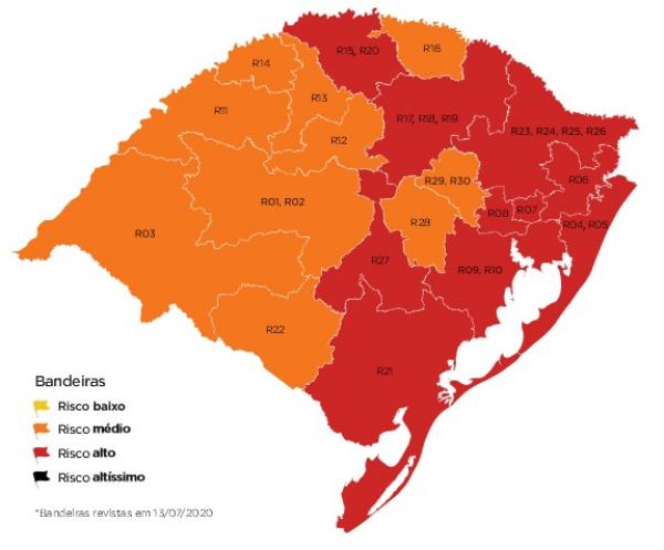 Mapa das bandeiras adotadas pelo estado nesta próxima semana (Foto: Reprodução)