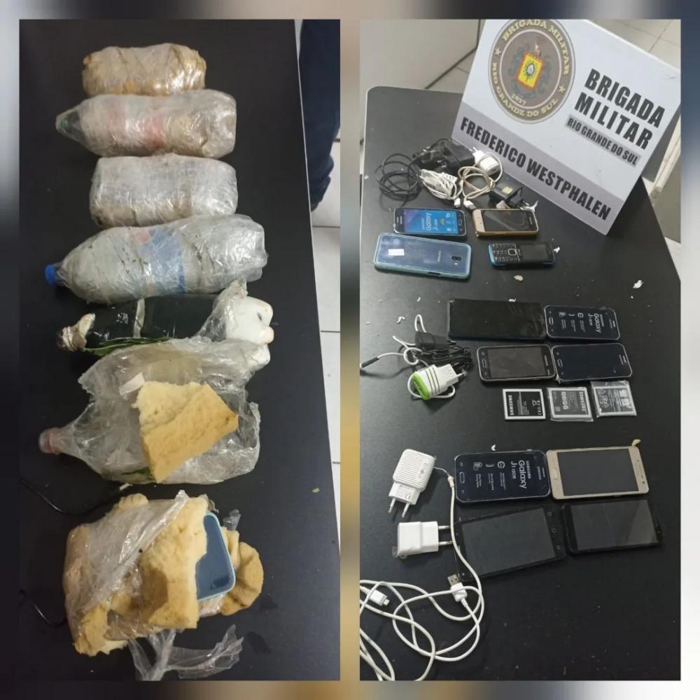 Foram apreendidos 12 aparelhos celulares, três baterias e nove carregadores telefônicos (Foto: Divulgação | BM)