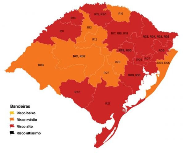 Mapa das bandeiras adotadas, provisóriamente, pelo estado na próxima semana (Foto: Reprodução)
