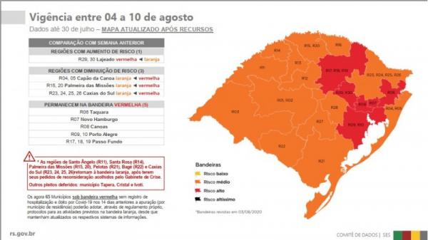 Mapa definitivo da 13ª rodada do modelo de distanciamento controlado no Rio Grande do Sul (Arte: Divulgação/SECOM-RS)