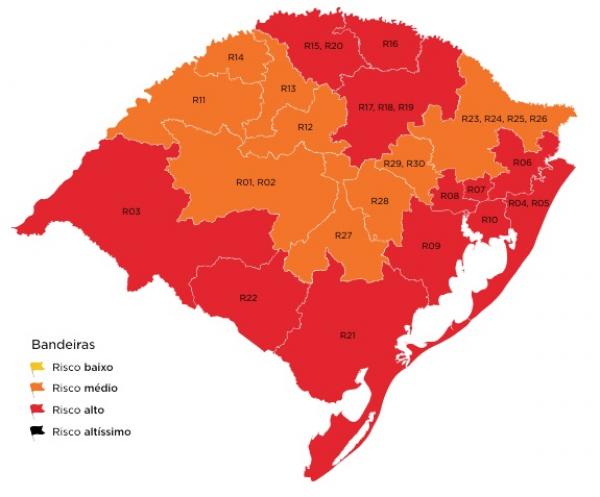 Mapa das bandeiras adotadas, provisoriamente, pelo estado na próxima semana (Foto: Reprodução)