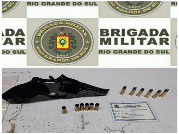 Indivíduo possui registro da arma de fogo, no entanto, devido aos disparos, foi encaminhado à Polícia Civil para a lavratura do fato (Foto: Divulgação/BM)