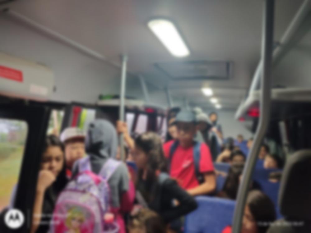 Parte dos alunos estão precisando ser transportados em pé (Foto: Luciano Berta)