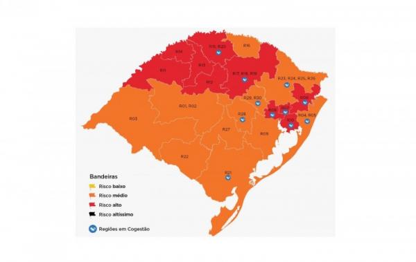 Mapa preliminar da 17ª rodada do modelo de distanciamento controlado foi publicado na tarde da sexta-feira (28/08) (Arte: Divulgação/SECOM-RS)
