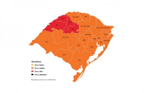 Bandeiras definitivas da 17ª rodada do modelo de distanciamento controlado entram em vigor a 0h da terça-feira (01/09) (Arte: Divulgação/SECOM-RS)