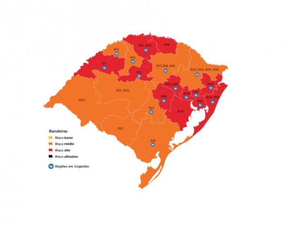 Mapa preliminar da 18ª rodada do modelo de distanciamento controlado (Arte: Divulgação/SECOM-RS)