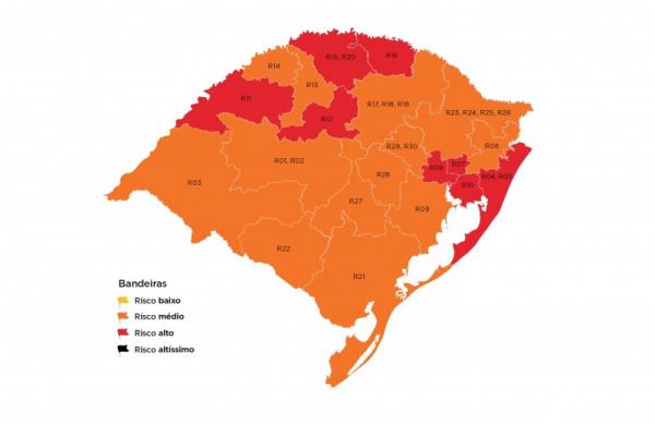 Mapa definitivo da 18ª rodada entra em vigor à 0h da terça-feira (08/09) e prossegue até às 23h59min do dia 14 de setembro (Arte: Divulgação/SECOM-RS)