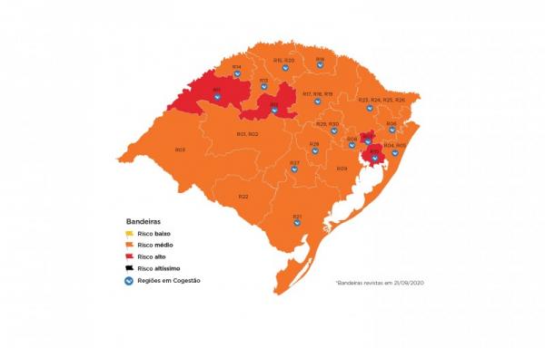 Das 21 regiões Covid, 17 aplicam protocolos próprios por meio do sistema de cogestão (Arte: Divulgação/SECOM-RS)