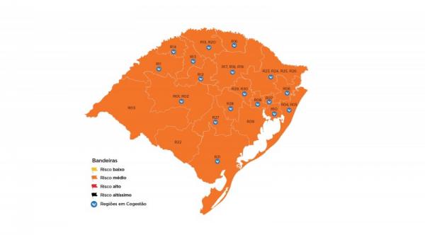 Mapa preliminar da 20ª rodada do modelo de distanciamento controlado foi divulgado na tarde da sexta-feira (25/09) (Arte: Divulgação/SECOM-RS)