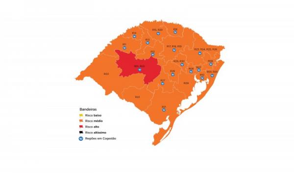 Mapa preliminar da 22ª rodada do modelo de distanciamento controlado foi publicado na tarde da sexta-feira (02/10) (Arte: Divulgação/SECOM-RS)