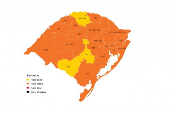 Região de Agrupamento de Palmeira das Missões, que reúne municípios da Amuceleiro e AMZOP, fica em bandeira amarela (Arte: Divulgação/SECOM-RS)