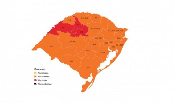 Municípios da Região Celeiro classificados em bandeira vermelha pertencem à Região de Agrupamento de Ijuí (Arte: Divulgação/SECOM-RS)