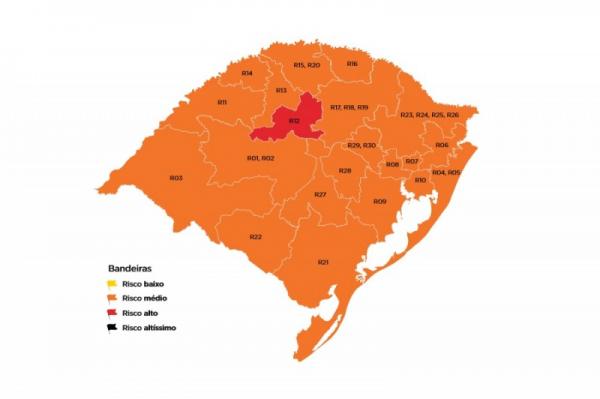 Mapa definitivo da 25ª rodada do modelo de distanciamento controlado foi divulgado na tarde da segunda-feira (26/10) (Arte: Divulgação/SECOM-RS)